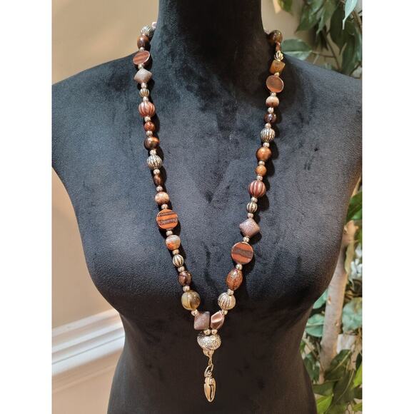 Women's Brown Gold and Glass Bead Necklace with for Easy Wear - Picture 1 of 7